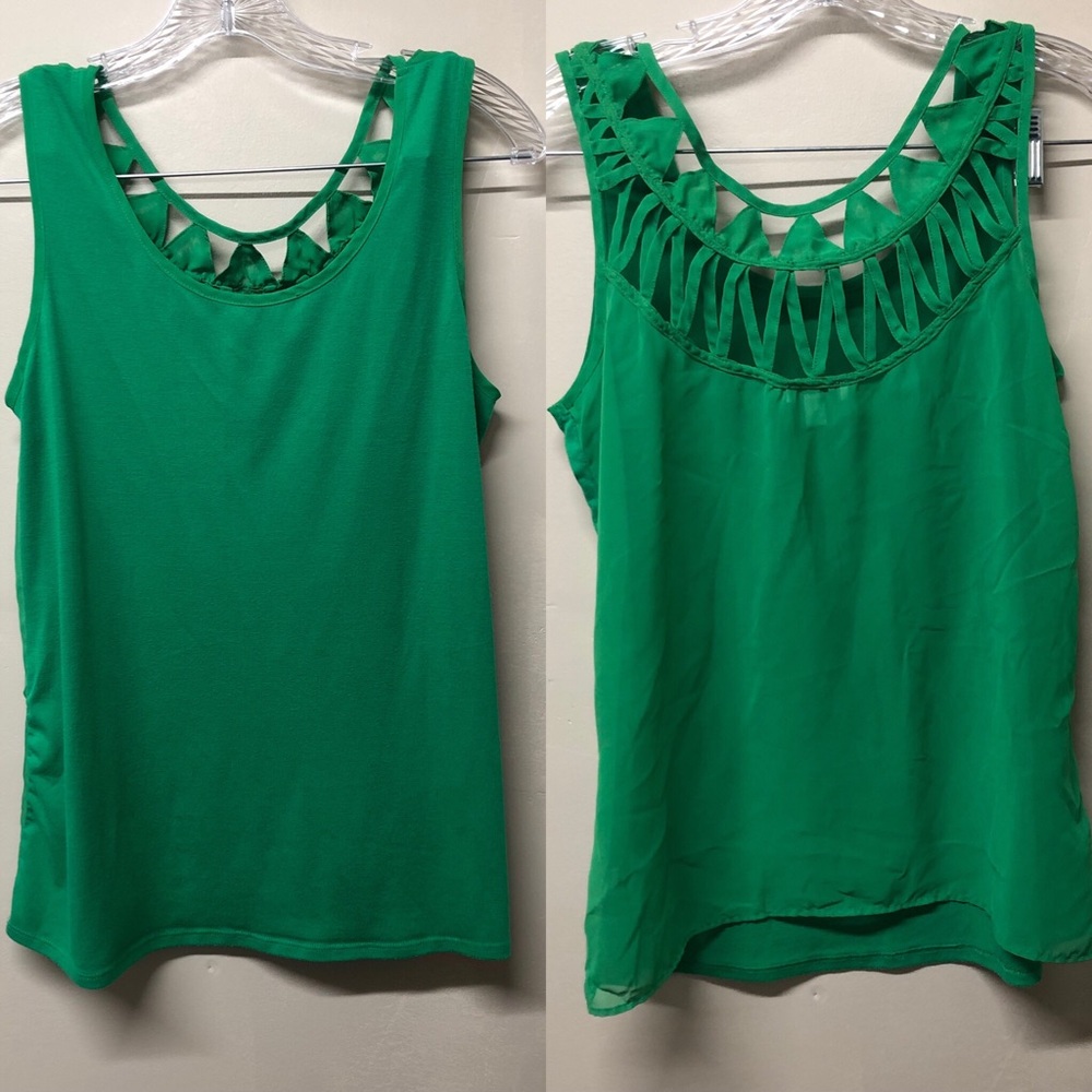 Charming Charlie Green Lattice Cut Blouse Size S